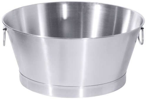 Wanne/Fettschüssel, rund aus Edelstahl 18/10, seidenmatt poliert, mit gebördeltem Rand, mit zwei Fallgriffen und Bodenring, extra schwere