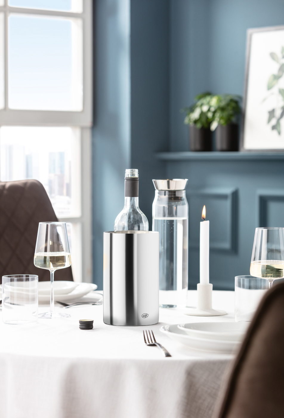 Flaschenkühler VINO aus doppelwandigem Edelstahl; hochglanz poliert; frei von BPA für gesunden Genuss