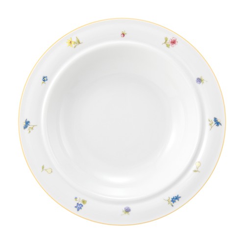 Seltmann Teller tief 23 cm, rund, Form: Community, Dekor: 57387 Streublume gelbe Linie, hohe Kantenschlagfestigkeit, Made in Germany
