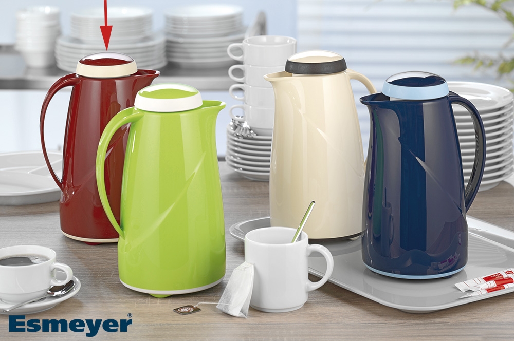 Helios Isolierkanne WAVE, Inhalt: 1,0 Liter, Farbe: rot, Kunststoff, Drehverschluß, Hartglaseinsatz, Höhe: 25,1 cm.