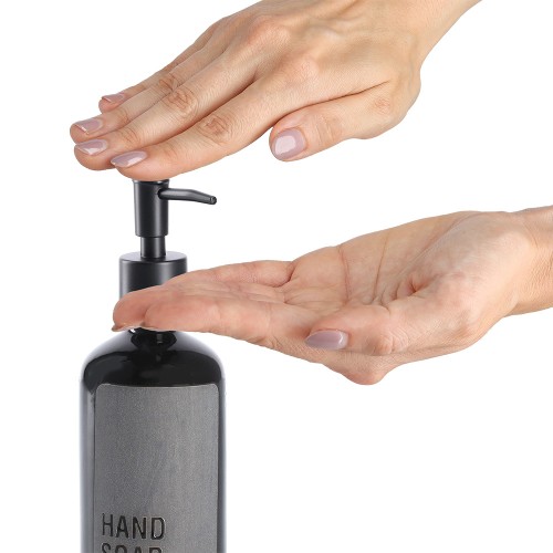 Seifenspender"Handsoap", Steingut, schwarz / Maße: Ø 7x20,8 cm