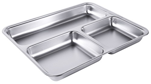 Menagenplatte, Speiseplatte 3-teilig  aus Edelstahl 18/10, seidenmatt poliert, schwere Qualität, Standard für u.a.
