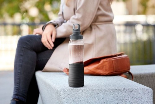 Emsa Drink2Go Glas Trinkflasche 0,7 Liter, schwarz - 100 % dicht - spülmaschinenfest - BPA-frei