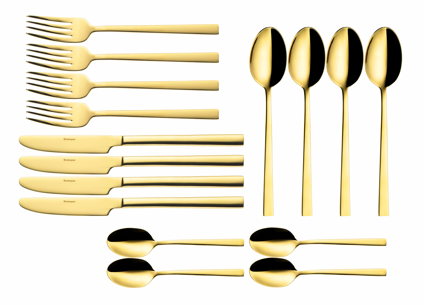 16-teiliges Besteck MELINA, Edelstahl, mit PVD-Beschichtung in gold.