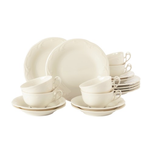 Seltmann Teeservice 18-tlg. A, rund mit Relief, Form: Rubin, weiss cream, hohe Kantenschlagfestigkeit, Made in Germany