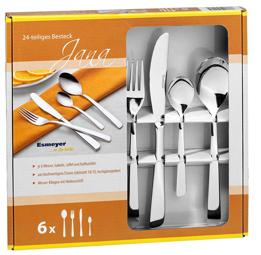 24-teiliges Besteckset JANA aus Edelstahl 18/10 poliert im Geschenkkarton mit Sichtfenster