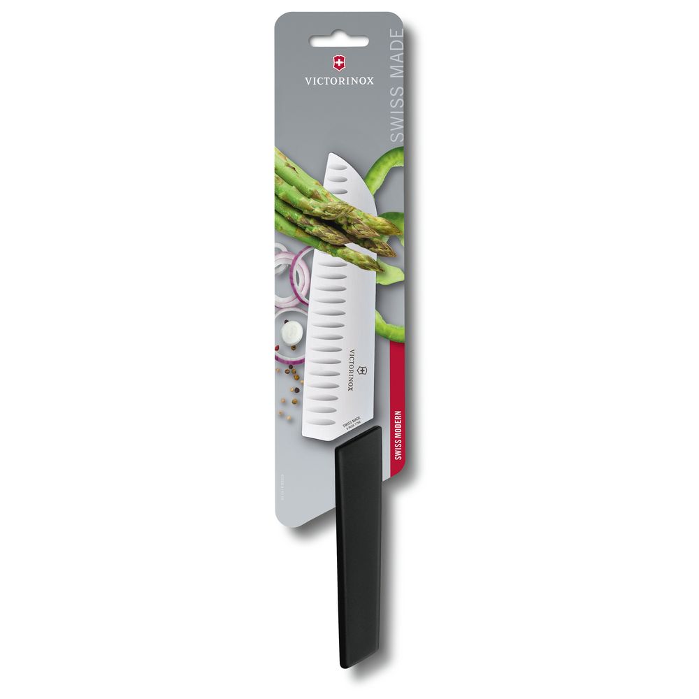 Victorinox Swiss Modern Santokumesser, Kullenschliff,17cm,schwarz, Blister