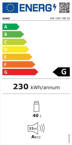 SARO Minibar Modell MB 50 - Material: (Gehäuse) Stahl pulverbeschichtet, schwarz; (Innenraum) Kunststoff, weiß - Tür abschließbar -