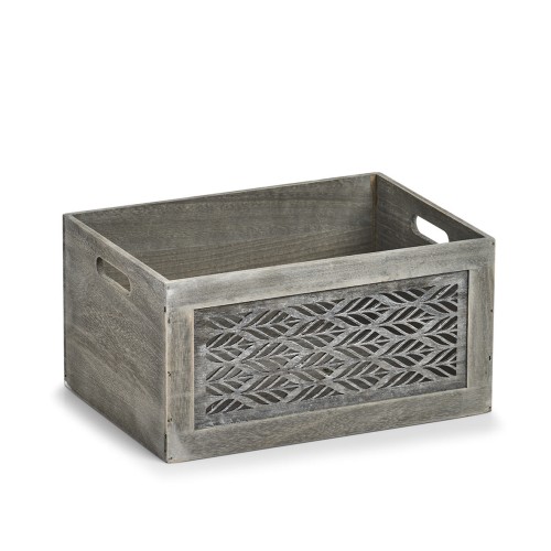 Aufbewahrungskiste "Leaves", Holz, grau. Länge: 350 mm. Breite: 250 mm. Höhe: 177 mm