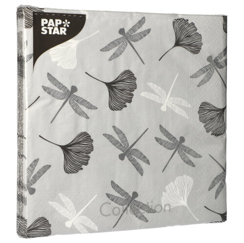 20 Servietten, 3-lagig 1/4-Falz 40 cm x 40 cm grau "Ginko" von PAPSTAR