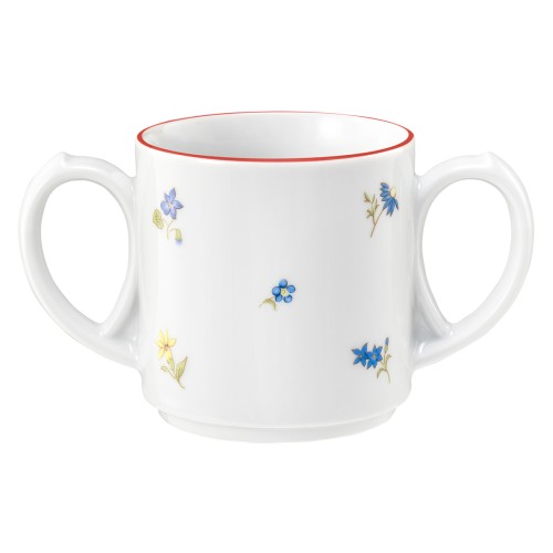 Seltmann Becher mit 2 Henkel 0,28 l, rund, Form: Community, Dekor: 57388 Streublume rote Linie, hohe Kantenschlagfestigkeit, Made in Germany