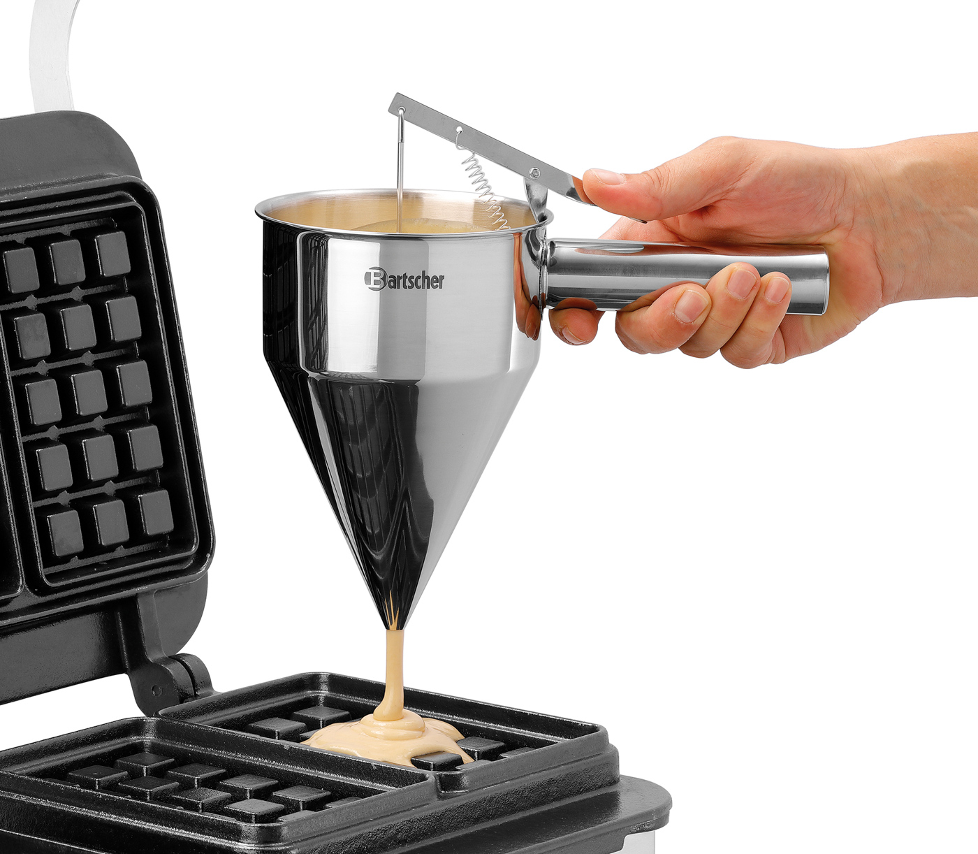 Bartscher Waffeleisen MDI 1BW160-101 |Eigenschaften: Signalton nach Ablauf der Zeit (0- 9:30 Minuten) | Maße: 28,5 x 46 x 24,5 cm.