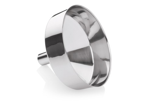 Trichter. Durchlauf 4,2 cm. Chromnickelstahl. Durchmesser: 24 cm.