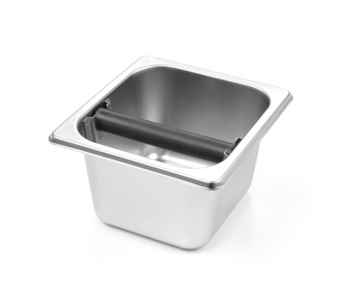 Abklopfbehälter Gastronorm 1/4 für Kaffeesatz aus Edelstahl Mit abnehmbarer silikonbeschichteter Abklopfstange.