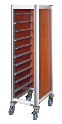 Tablettwagen. für 10 Tabletts 45,5 x 35,5 cm. Alu-Profile mit MDF-Seitenteilen. passend