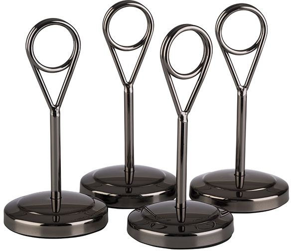 Kartenhalter, 4er Set Ø 5 cm, H: 10,5 cm Edelstahl, Gunmetal inklusive 20 schwarzen Beschriftungskarten aus Polypropylen, je