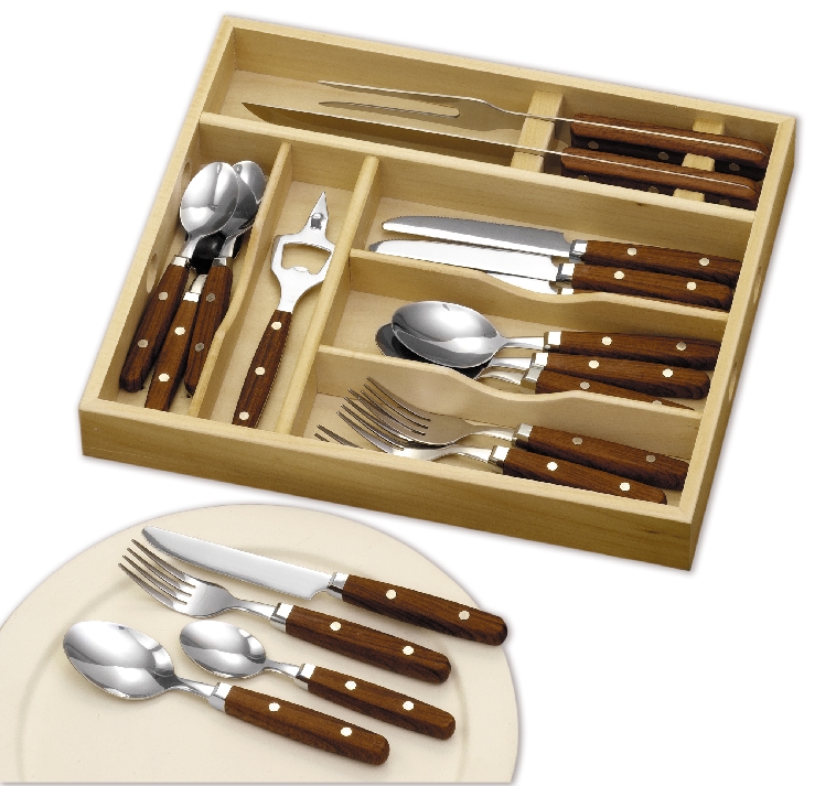 19-tlg. Besteck-Starterset Rotbraun aus Edelstahl 18/0, poliert, mit Aufbewahrung, in Klarsichtbox