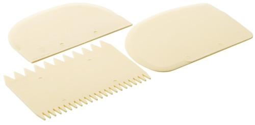Teigschaberset dreiteilig, aus elfenbeinfarbenem Polypropylen, hitzebeständig bis +125C Länge: 12 cm, Breite: 8,5 cm