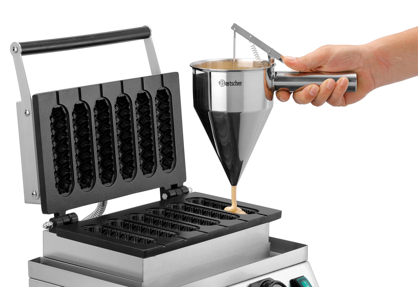 Bartscher Waffeleisen MDI Lolly 600 |Eigenschaften: 1 Backeinheit mit 6 Lolly-Waffeln,rund | Maße: 36,5 x 38 x 25,0 cm.