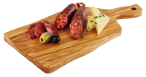 Servierbrett -OLIVE- 25 x 16 cm, H: 1,5 cm Holz (Olivenbaum) Griff: 8 cm (Jedes Teil ist ein Unikat. Größe, Form, Farbe und