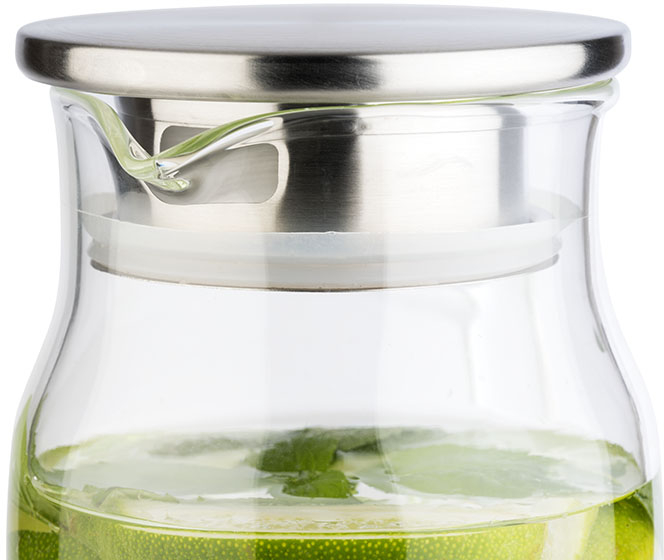 Glaskaraffe Ø 10 cm, H: 26 cm, 1,5 Liter Glas, Edelstahl Deckel matt poliert spülmaschinengeeignet zerbrechlich Farbe: