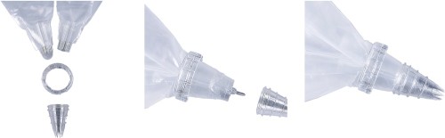 Adapter Doppelt für Tüllen, transparent. 3-teilig, Polycarbonat. Material: BPA-frei, Farbe glasklar. 3-teilig, spülmaschinengeeignet.