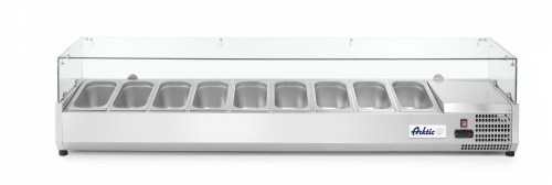 Aufsatzkühlvitrine Gastronorm 5 x 1/3. Gehäuse Innen und Aussen aus hochwertigem Edelstahl.