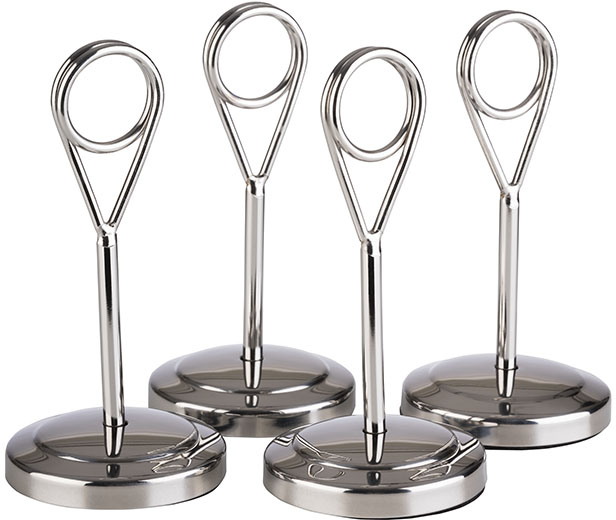 Kartenhalter, 4er Set Ø 5 cm, H: 10,5 cm Edelstahl, hochglanzpoliert inklusive 20 schwarzen Beschriftungskarten aus