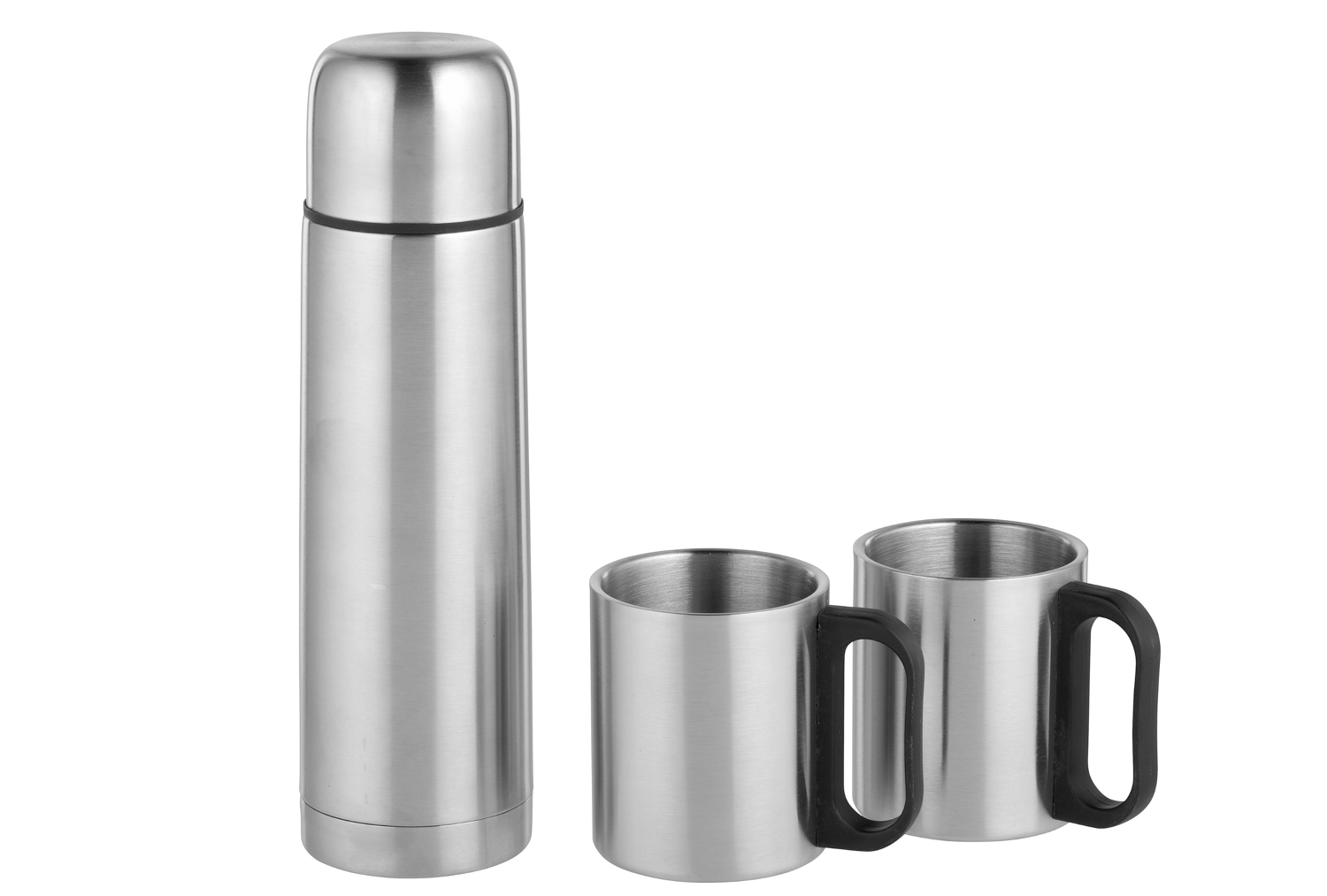 3-teiliges Set TRAVEL Isolierflaschen Set inkl. 2 Tassen aus doppelwandigem Edelstahl.