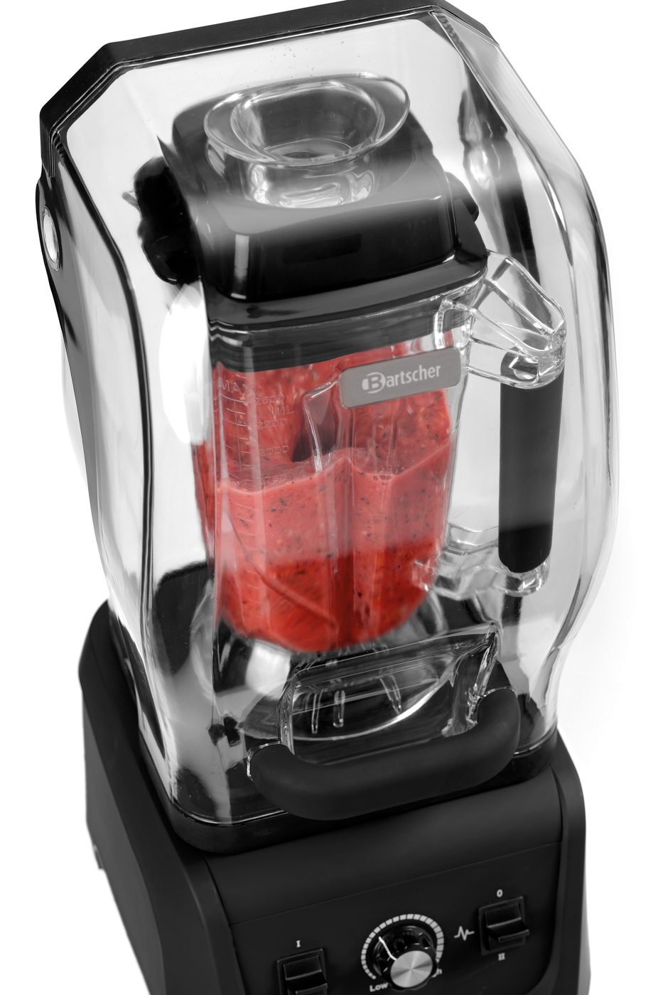Bartscher Blender PRO XTRA 2,5L | AusführungMesser: Edelstahl ,6-flügelig | Maße: 24 x 30 x56,5 cm. Gewicht: 9,1 kg