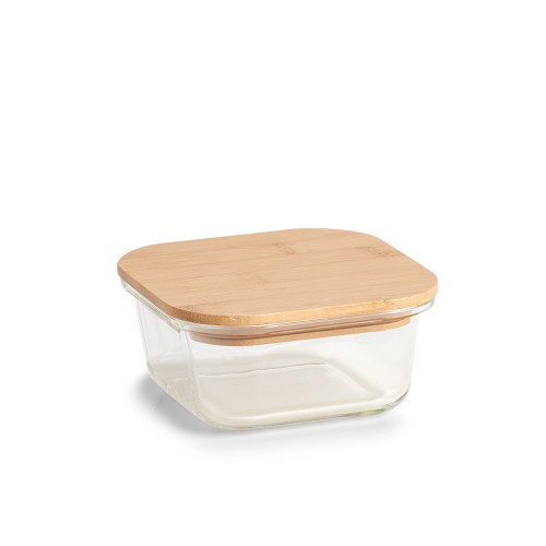 Vorratsbehälter m. Bambusdeckel, 520 ml, Glas. Länge: 135 mm. Breite: 135 mm. Höhe: 60 mm