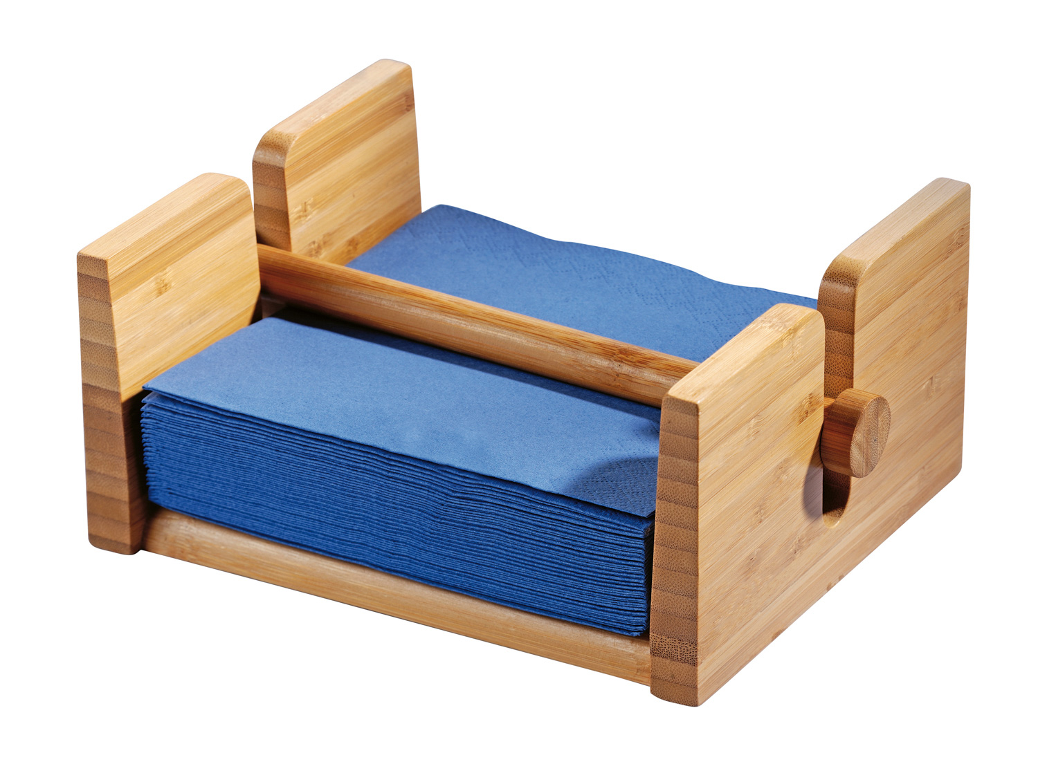 Serviettenhalter TOM aus Bambus, mit Beschwerer, für ca. 50 Servietten. Passend für handelsübliche Servietten 33 x 33 cm.