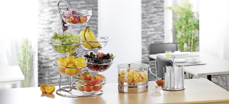 4-stufige Buffet-Leiter NEW YORK inkl. Glasschale, Maß: ca. 39 cm x 31 cm x 66 cm.