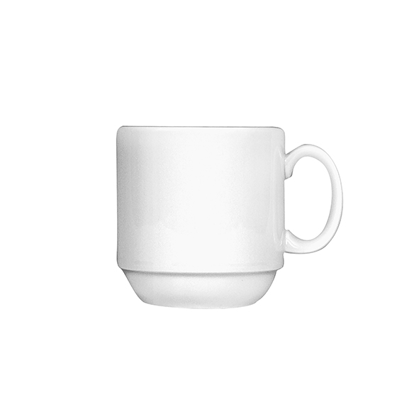 Becher mit Henkel 0,30 l Stapelbar - Form: System, - weiss - aus Porzellan. Hersteller: Eschenbach., "Made in Germany".