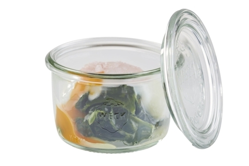 Weck-Glas mit Deckel, 12er Set Ø 9 cm, H: 6 cm Sturzform 200 ml Set bestehend aus: 12 Gläser + 12 Deckel