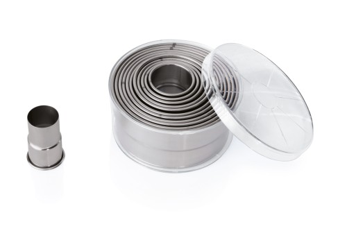 Ausstechformen Set. rund, glatt. Chromnickelstahl. in Kunststoffdose.