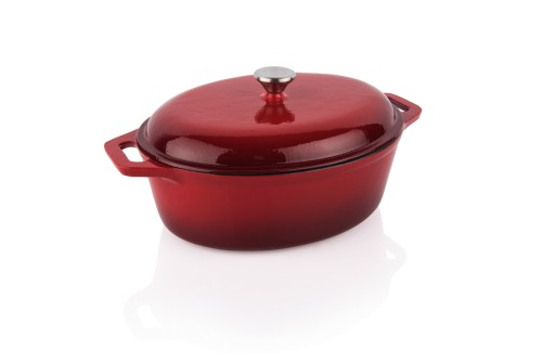 Bräter. Gusseisen. emailliert, mit Edelstahlgriff.