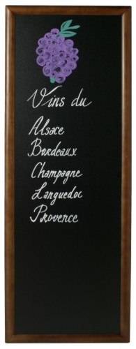 Wandtafel, dunkelbraun aus schwarzem PVC Kunststoff, Rahmen aus dreifach dunkelbraun lackiertem Buchenholz, wetterfest, Tafel und