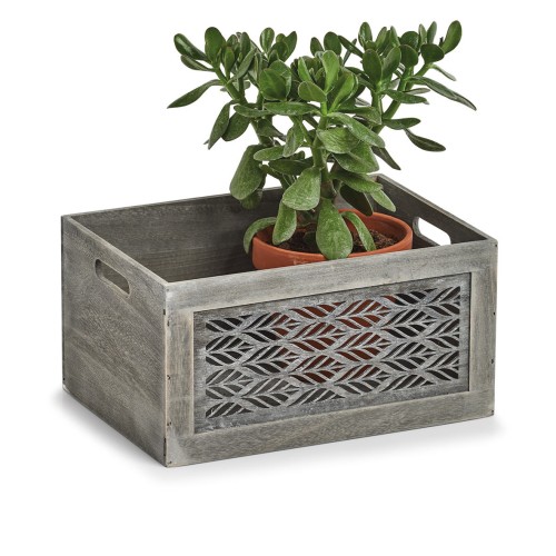 Aufbewahrungskiste "Leaves", Holz, grau. Länge: 350 mm. Breite: 250 mm. Höhe: 177 mm