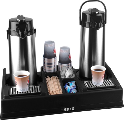 SARO Kaffeestation Modell LEO 2 - Material: Kunststoff - Für Kannen mit einem Durchmesser bis 190 mm - Staufächer für Becher, Löffel /