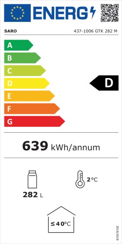 SARO Getränkekühlschrank mit Werbetafel, Modell GTK 282 M - Kapazität 282 L Höhe 184,5 cm Breite 53 cm Tiefe 59 cm