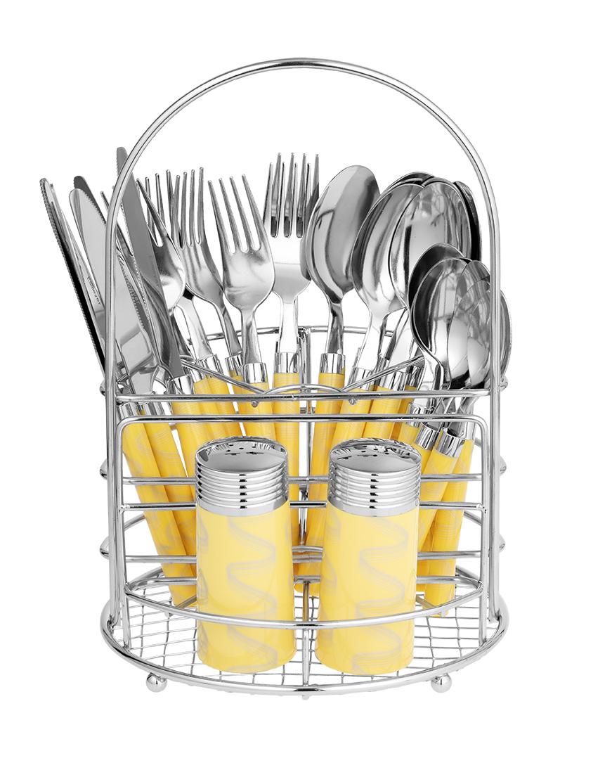 24-teiliges Besteckset LINA, gelb. aus Edelstahl 18/0, trowalisiert. Messer aus Klingenstahl.