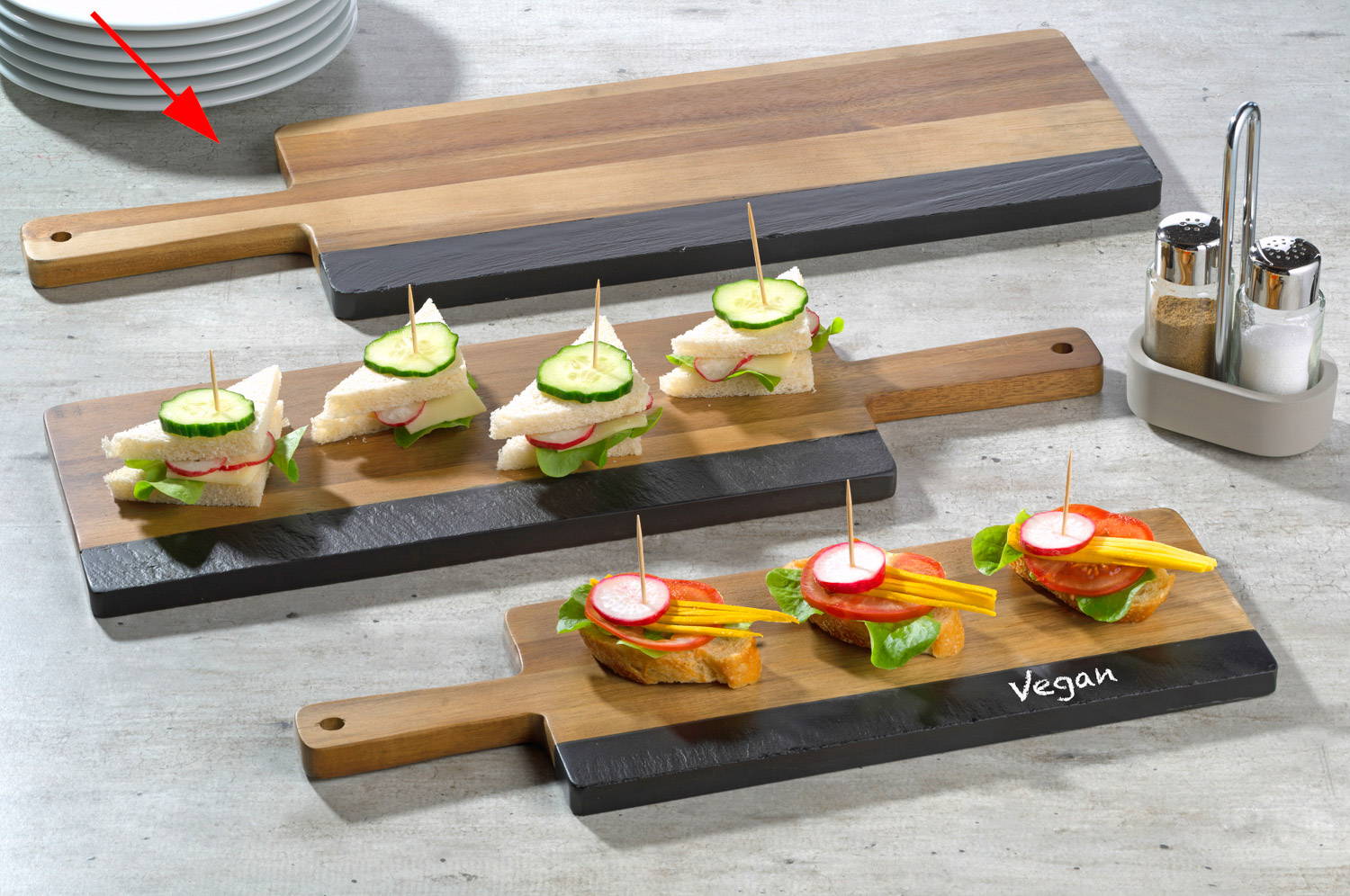 Contrast Servierbrett -AKAZIE SCHIEFER- 42 x 18 cm, H: 1,5 cm Akazienholz, Naturschiefer