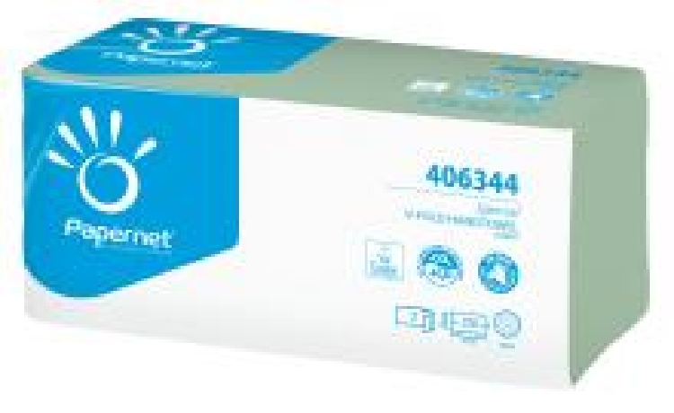 Falthandtuch grün, 2-lagig, 24x23 cm, V-Falz, 15 x 250 = 3750 Tücher, Papernet Recycling.