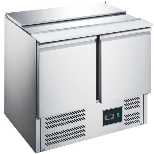 SARO Saladette mit 2 Türen, Modell ES 900 - Material: (Gehäuse und Innenraum) Edelstahl - 2 Türen, Teleskop-Schiebedeckel -