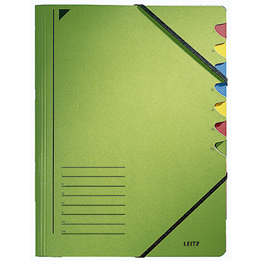 Leitz Ordnungsmappe DIN A4 350g/m² Pendareckarton, recycelt grün 7 Fächer, Maße: 24,5 x 32 cm (B x H), Verwendung für