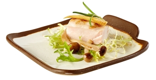 Teller -CROCKER- 14 x 13 cm, H: 2,5 cm Melamin, creme mit braunem Rand spülmaschinengeeignet stapelbar nicht