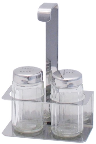 Menage 2-teilig Salz  Pfeffer, aus Edelstahl 18/0, hochglänzend, mit Riffelglaseinsätzen Länge: 10 cm, Breite: 6,5 cm,