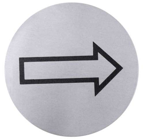 Hinweis-Türsymbole aus Edelstahl 18/10, seidenmatt poliert, 7,5 cm Durchmesser, Materialstärke 1 mm, Text aus schwarzem