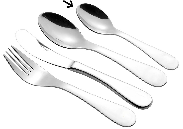 Kinderkaffeelöffel SUNNY von Esmeyer, aus Edelstahl 18/10, poliert. Länge: ca. 12,8 cm. Materialstärke 2,2 mm.